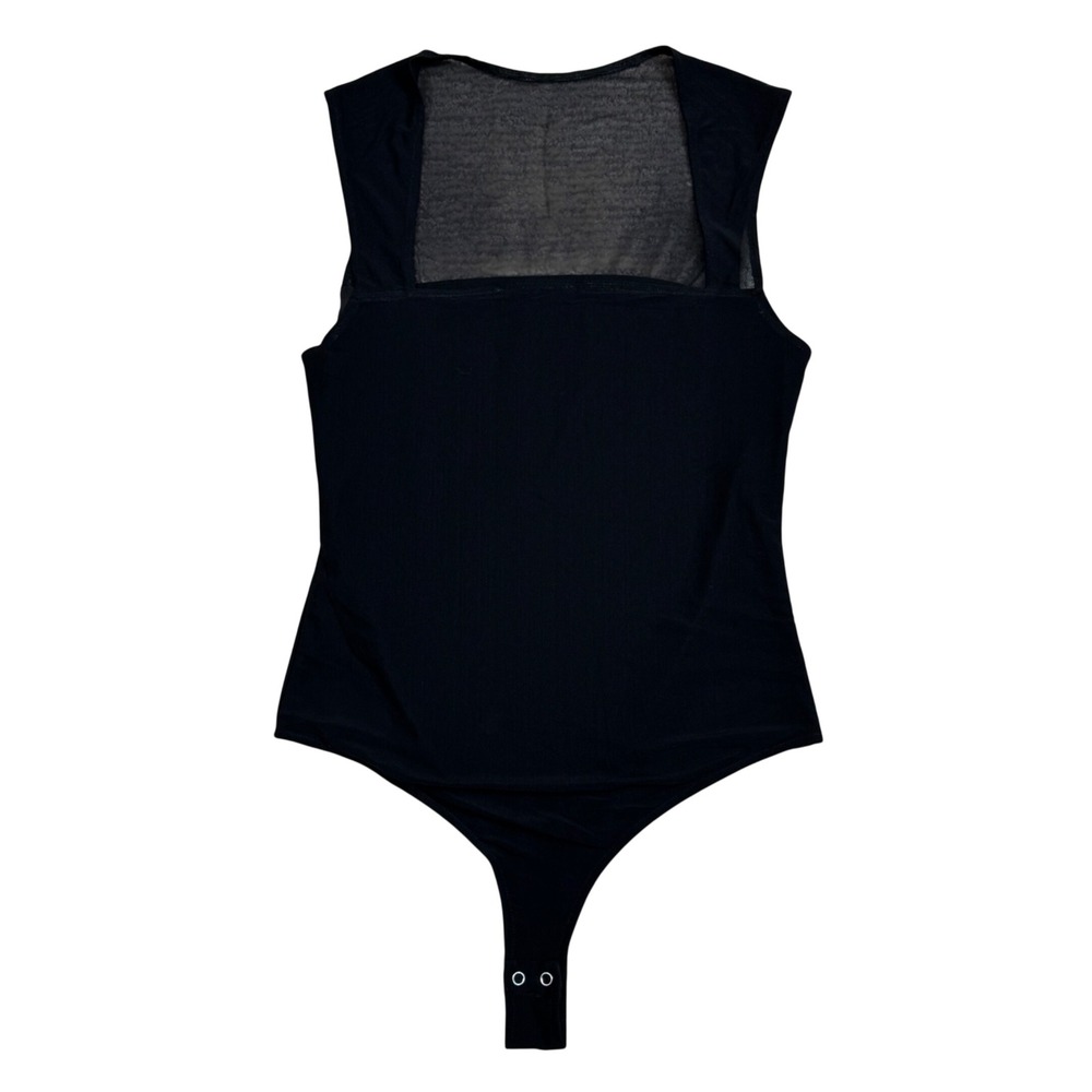 REORIA Womens Black Mesh Back Sleeveless Square Neck Bodysuit Large T-035